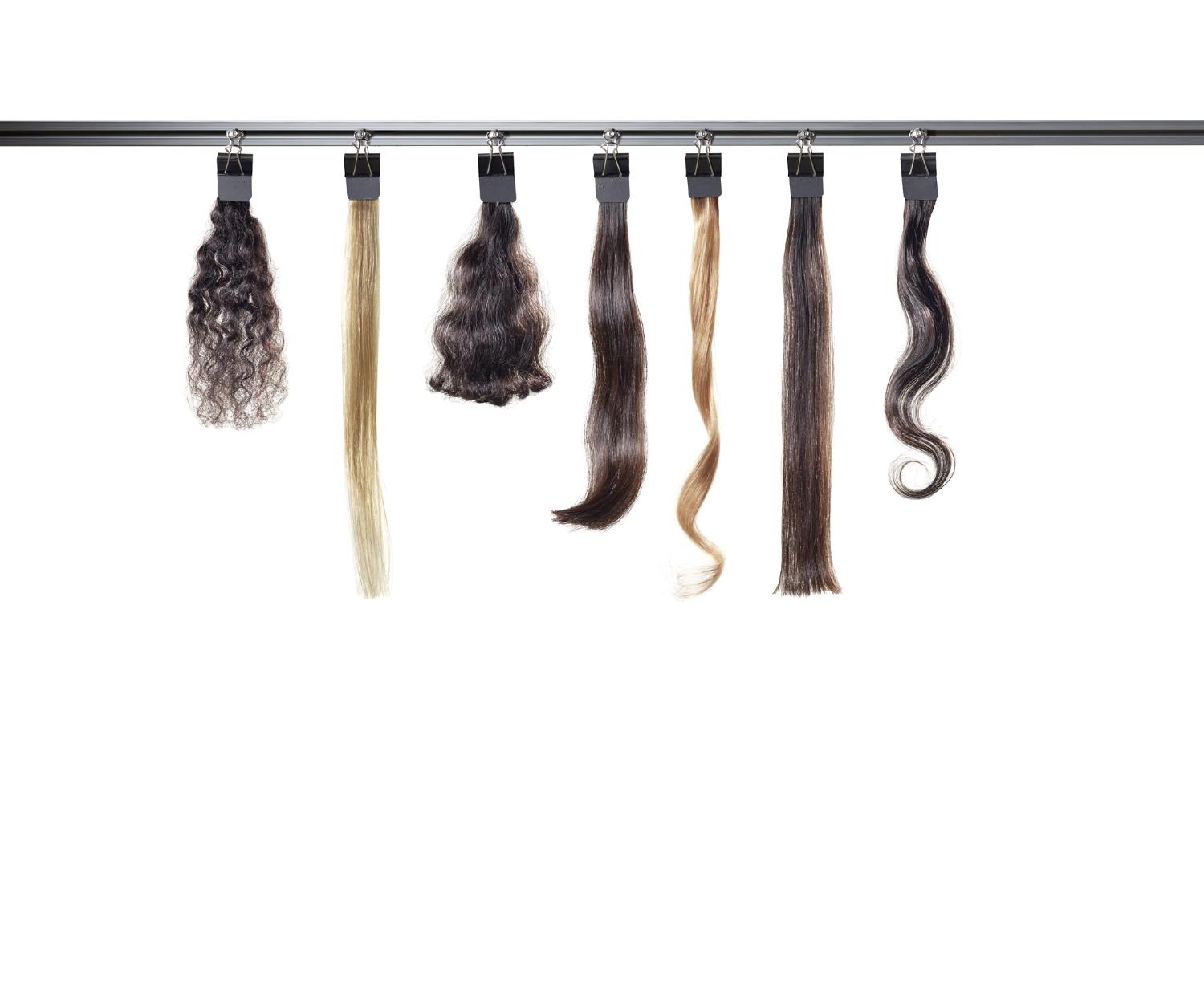 Hair samples on washing line
